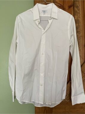 Express White Men's Dress Shirt - Classic Button-Down, Slim Fit